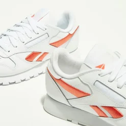 Femme Reebok Baskets en Cuir Cl Lthr Bicolore blanc/orange
