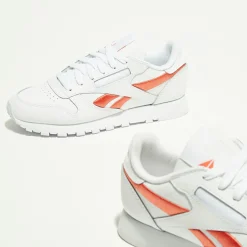 Femme Reebok Baskets en Cuir Cl Lthr Bicolore blanc/orange