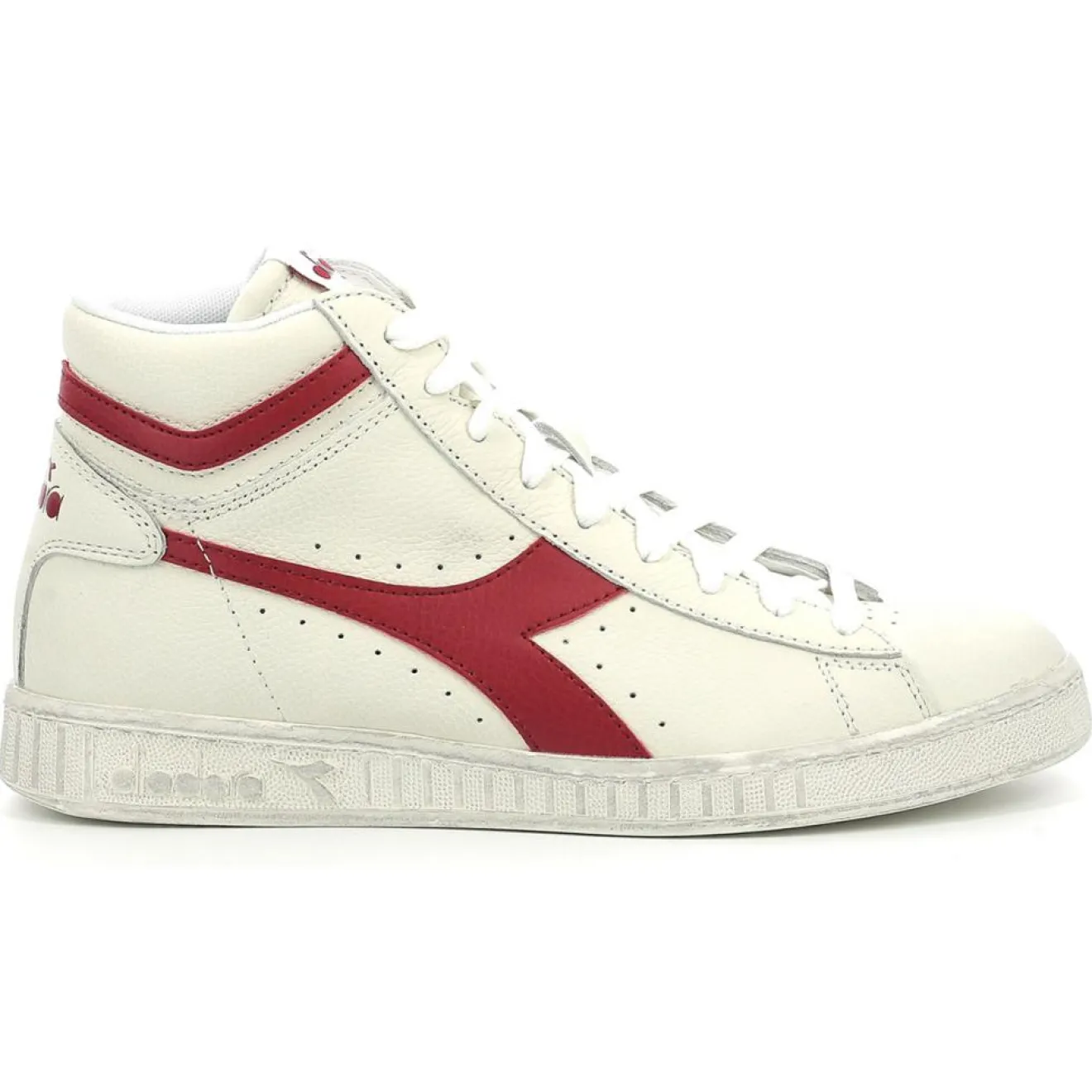 Homme Diadora Baskets en Cuir Game L Hi Waxed blanc/rouge