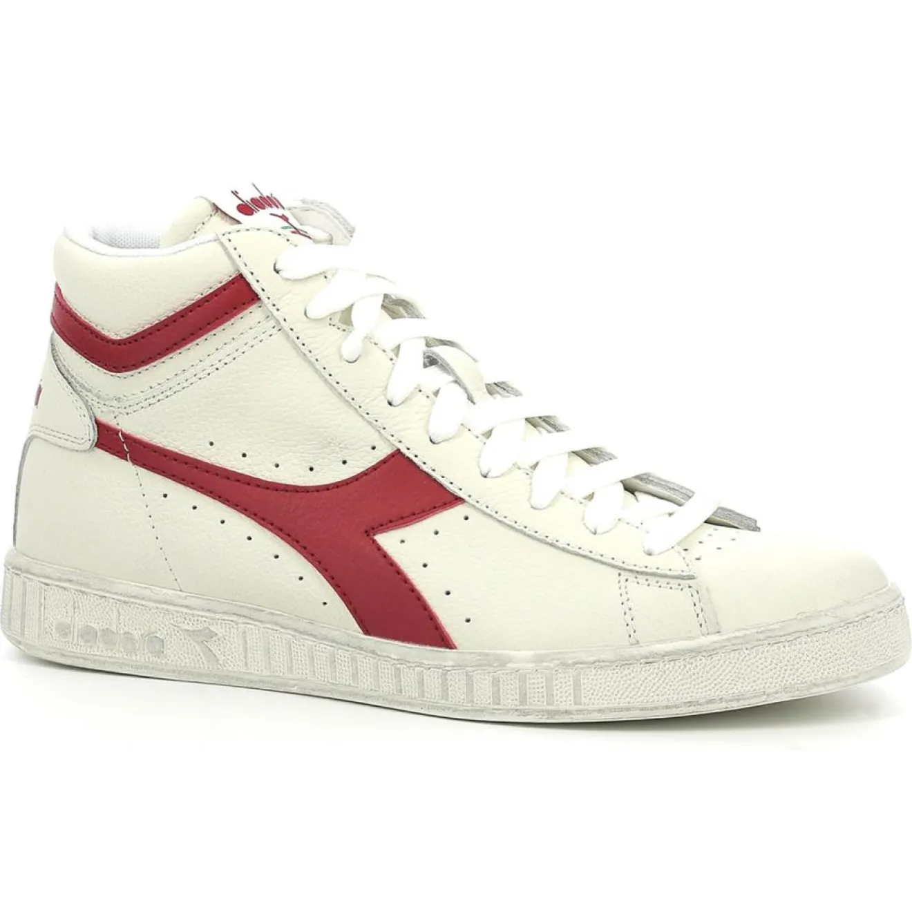 Homme Diadora Baskets en Cuir Game L Hi Waxed blanc/rouge