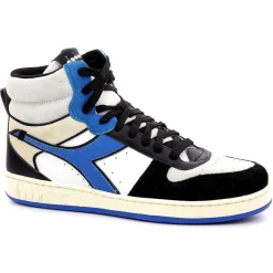 Sale Diadora Baskets en Cuir Magic Baske Mi blanc/bleu/noir