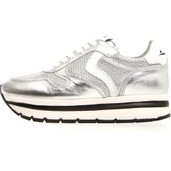 Femme Voile Blanche Baskets en Cuir May argentées - Talon 4 cm