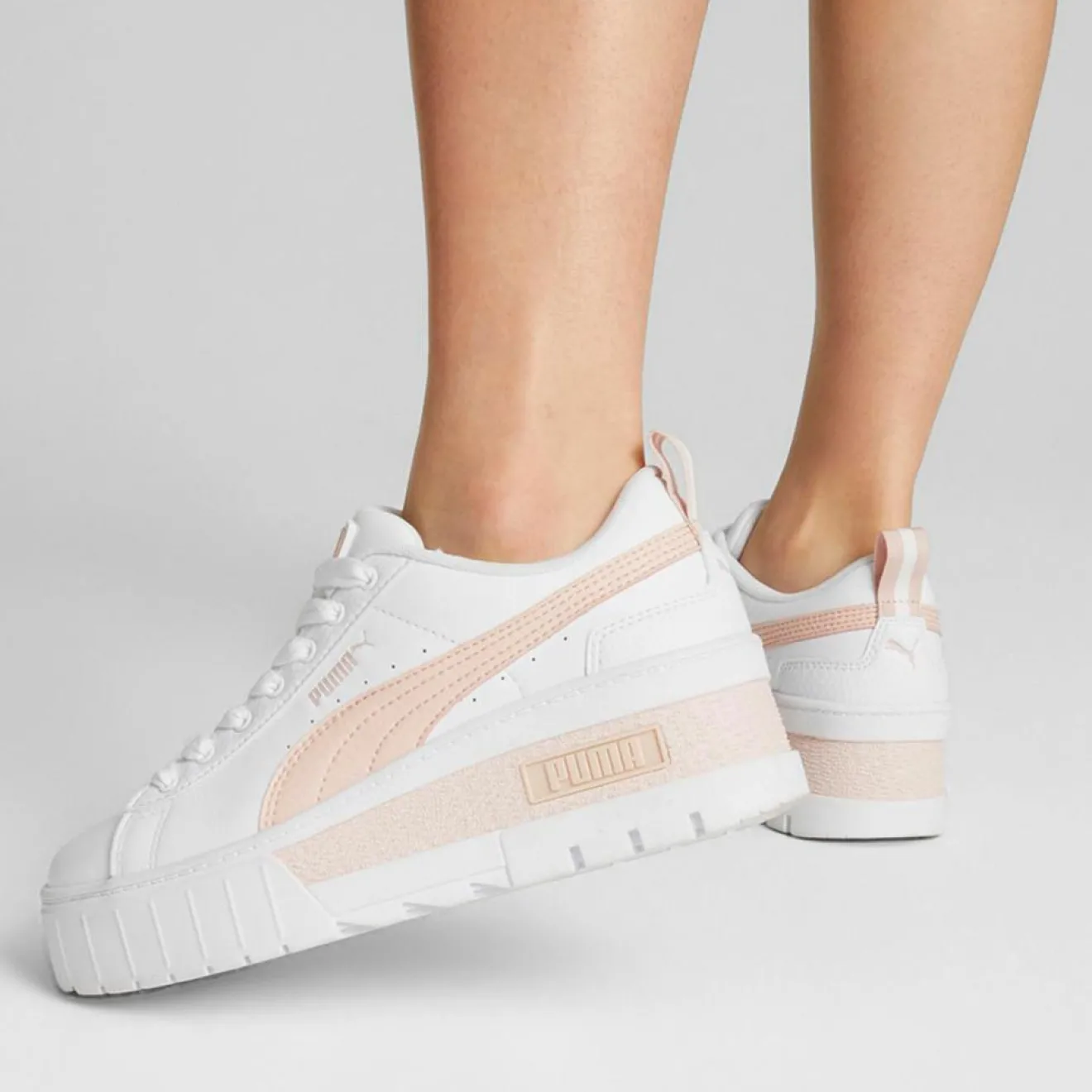 Hot Puma Baskets en Cuir Mayze blanc/rose