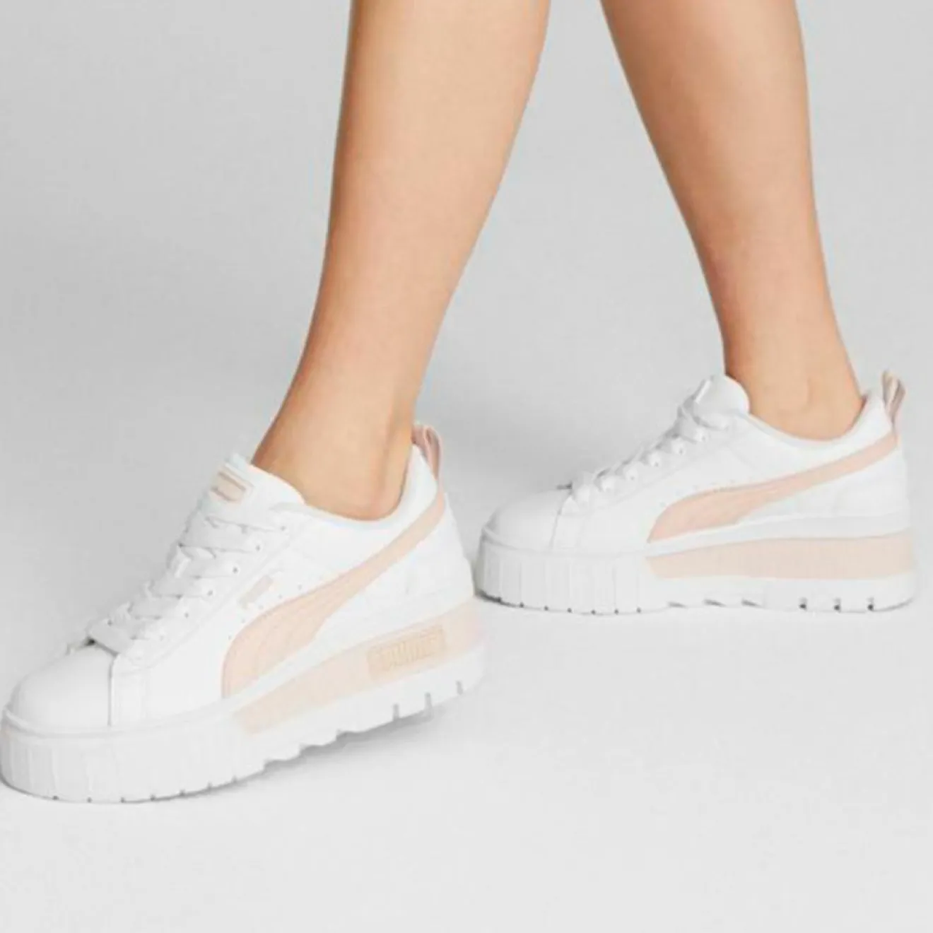 Hot Puma Baskets en Cuir Mayze blanc/rose