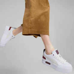 Femme Puma Baskets en Cuir Mayze Luxe blanc/bordeaux