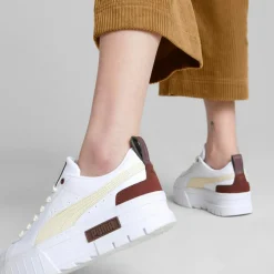 Femme Puma Baskets en Cuir Mayze Luxe blanc/bordeaux