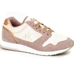 Femme Le Coq Sportif Baskets en Velours de Cuir & Mesh Jazy W Boutique rose moyen/crème