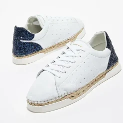 Clearance Canal Saint Martin Baskets espadrilles en Cuir Lancry glitter blanc/bleu