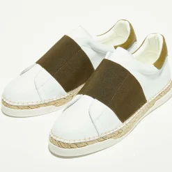 Clearance Canal Saint Martin Baskets espadrilles en Cuir Lancry blanc/kaki foncé