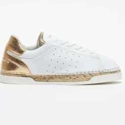 Clearance Canal Saint Martin Baskets espadrilles en Cuir Lancry craquelé blanc/doré