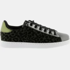 Femme Victoria Baskets Olza imprimé serpent métallisé argenté/kaki