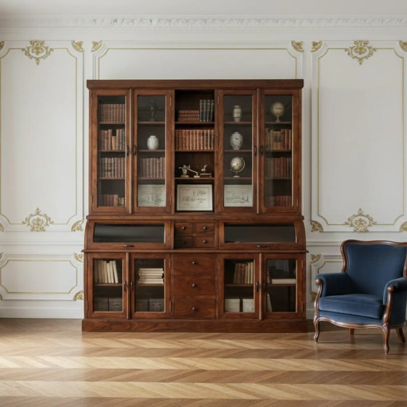 Online Bois & Chiffons Bibliothèque 2 corps grand modèle Acacia Cara Marron - 209x52x232 cm