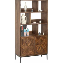 Bois & Chiffons Bibliothèque 2 portes 6 niches manguier kama marron - 90x40x180 cm