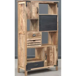 Discount Bois & Chiffons Bibliothèque à tiroirs manguier farm brun/miel - 95x40x170 cm