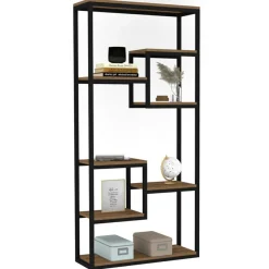 Clearance Wooden Art Bibliothèque emina noyer/noir - 85x182x29 cm