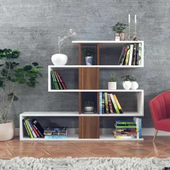 Wooden Art Bibliothèque Karlin blanc/marron - 120x109x20 cm