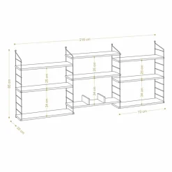 Wooden Art Bibliothèque lungo blanc/noir - 85x216x20 cm