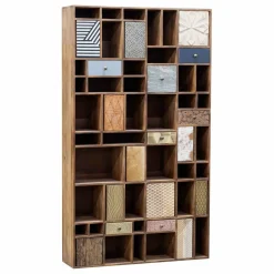 Bois & Chiffons Bibliothèque multi-matériaux peau de vache bois sculpté Naturel - 115x30x200 cm