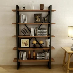 Wooden Art Bibliothèque nero noyer/noir - 100x180x24 cm