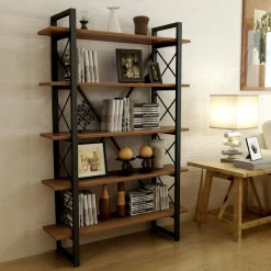 Wooden Art Bibliothèque nero noyer/noir - 100x180x24 cm