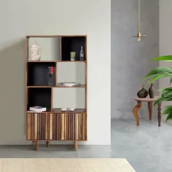 Discount Bois & Chiffons Bibliothèque ouverte 2 portes Manguier Ramon Naturel - 90x40x175 cm