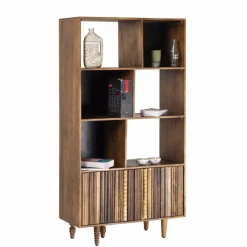 Discount Bois & Chiffons Bibliothèque ouverte 2 portes Manguier Ramon Naturel - 90x40x175 cm