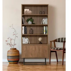 Sale Wooden Art Bibliothèque Rea noir/marron - 80x36x182 cm