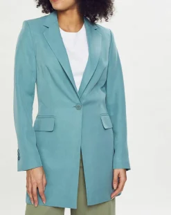 Online Esprit Blazer long en Lin mélangé bleu turquoise