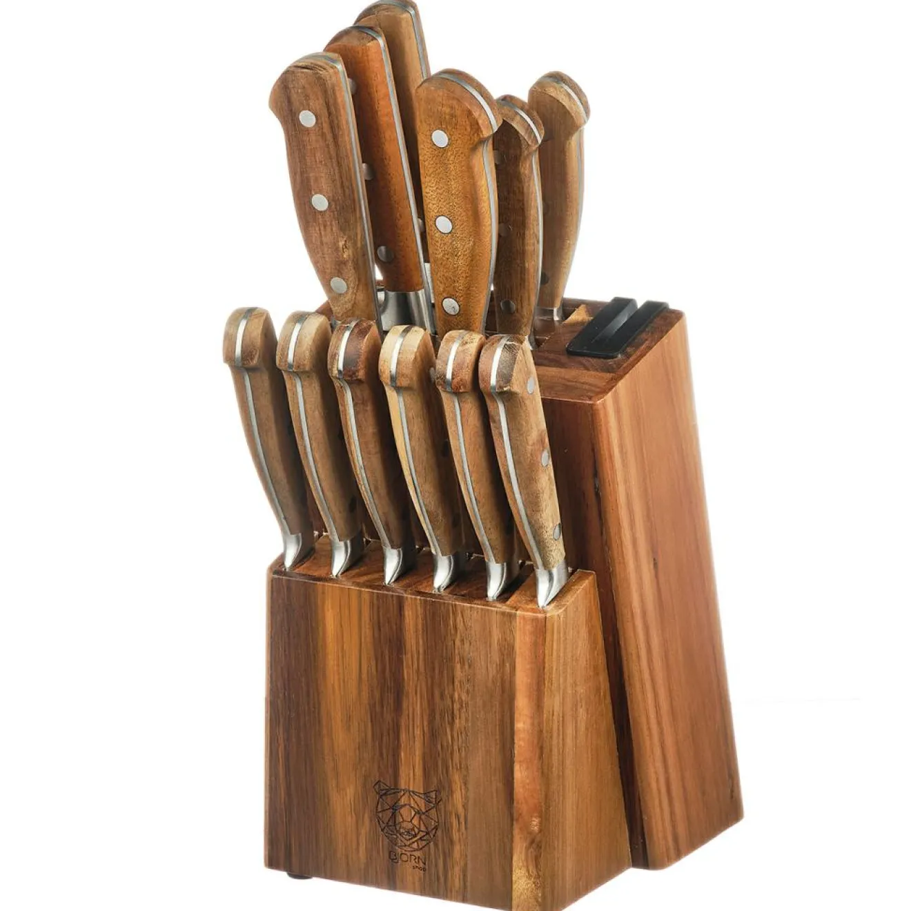 New Bjorn Bloc avec couteaux de cuisine et couteaux à steak Jakob Loviisa bois mat - 14 pièces