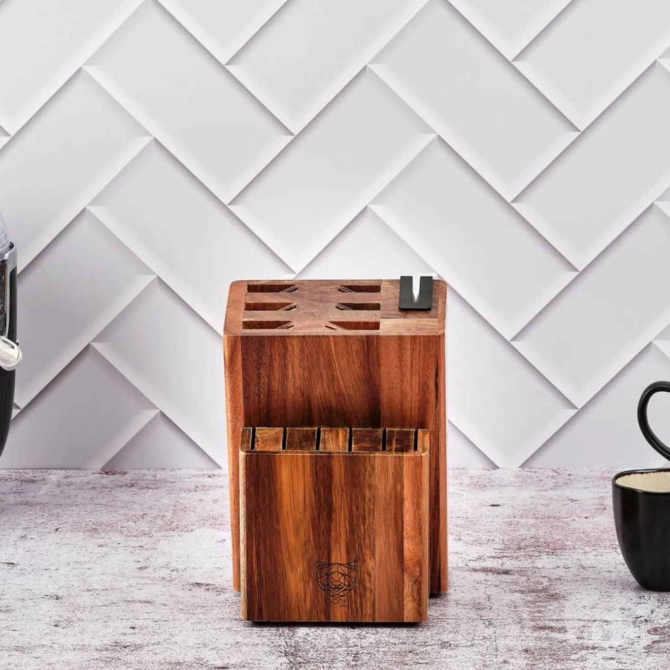 New Bjorn Bloc avec couteaux de cuisine et couteaux à steak Jakob Loviisa bois mat - 14 pièces