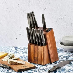 Bjorn Bloc avec couteaux de cuisine et couteaux à steak Larus Loviisa gris métal - 14 pièces