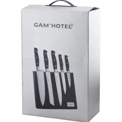Gam'Hotel Bloc magnétique 5 couteaux Hiro noir/rouge - 26x20.2 cm