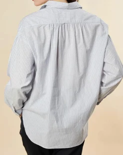 Femme Chloé Stora Blouse ample en Coton Couronne rayée bleu ciel