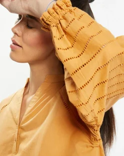 Femme Galeries Lafayette Blouse ample en Coton Ramos broderie jaune foncé