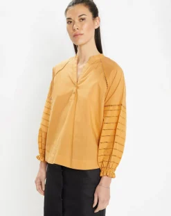 Femme Galeries Lafayette Blouse ample en Coton Ramos broderie jaune foncé