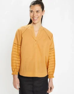 Femme Galeries Lafayette Blouse ample en Coton Ramos broderie jaune foncé
