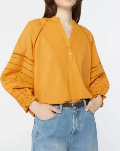 Femme Galeries Lafayette Blouse ample en Coton Ramos broderie jaune foncé