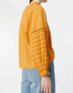 Femme Galeries Lafayette Blouse ample en Coton Ramos broderie jaune foncé