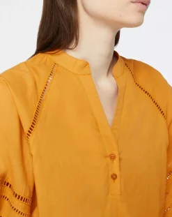 Femme Galeries Lafayette Blouse ample en Coton Ramos broderie jaune foncé