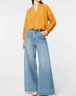 Femme Galeries Lafayette Blouse ample en Coton Ramos broderie jaune foncé