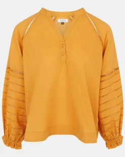 Femme Galeries Lafayette Blouse ample en Coton Ramos broderie jaune foncé