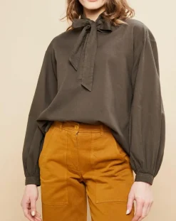 Femme Hartford Blouse Charline fines rayures kaki