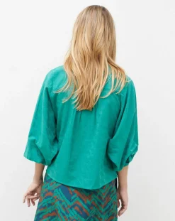 Femme Caroll Blouse Célestine à borderies menthe