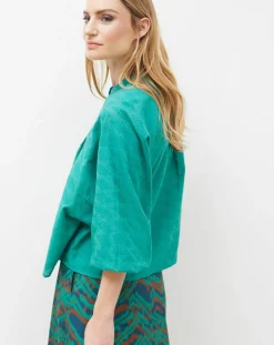 Femme Caroll Blouse Célestine à borderies menthe