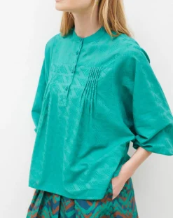Femme Caroll Blouse Célestine à borderies menthe