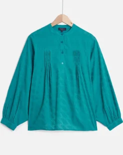 Femme Caroll Blouse Célestine à borderies menthe