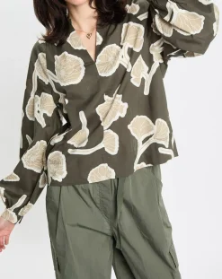 New Marc O'Polo Blouse Col Mao Motif Coton Bio multicolore