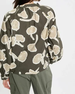 New Marc O'Polo Blouse Col Mao Motif Coton Bio multicolore