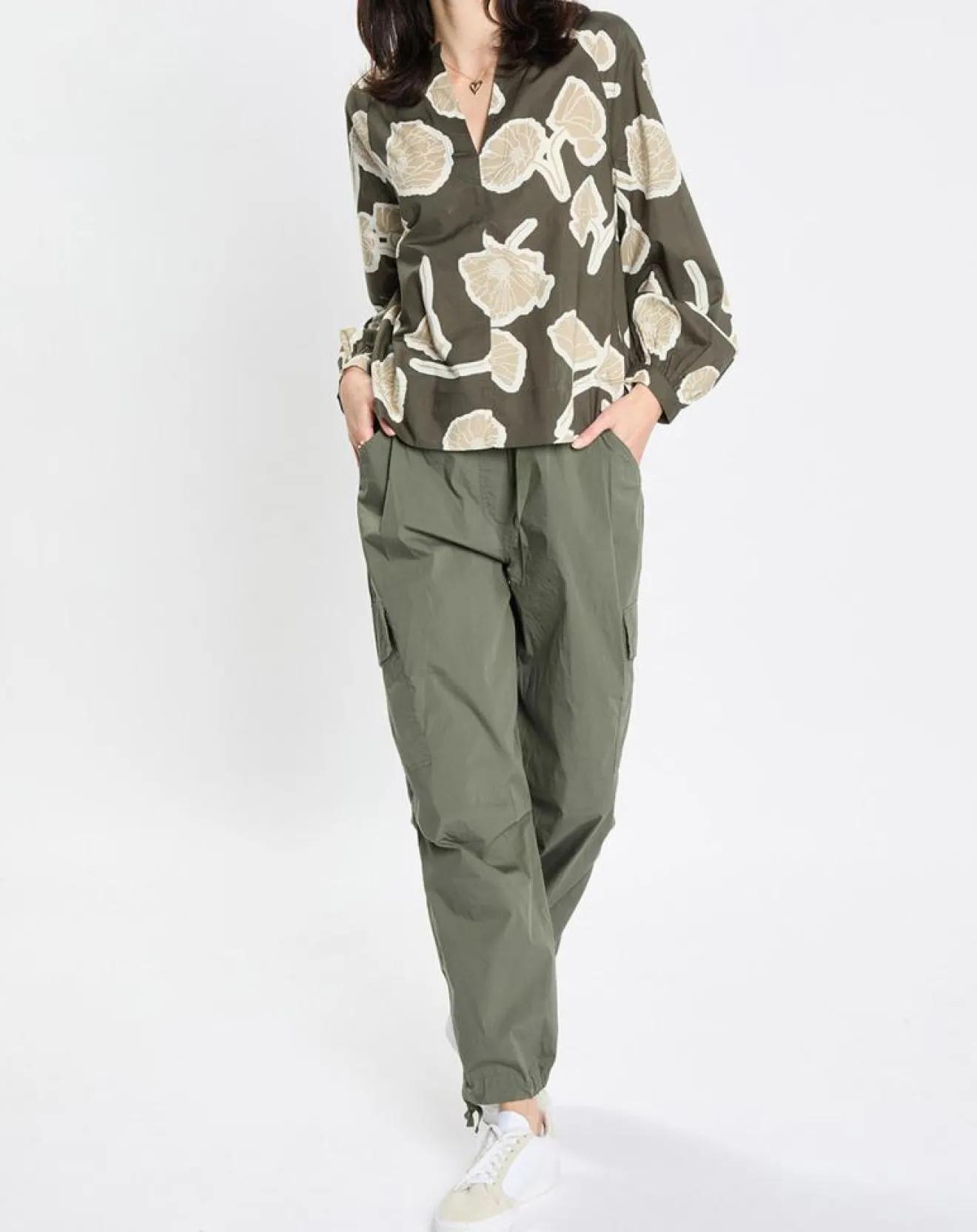 New Marc O'Polo Blouse Col Mao Motif Coton Bio multicolore