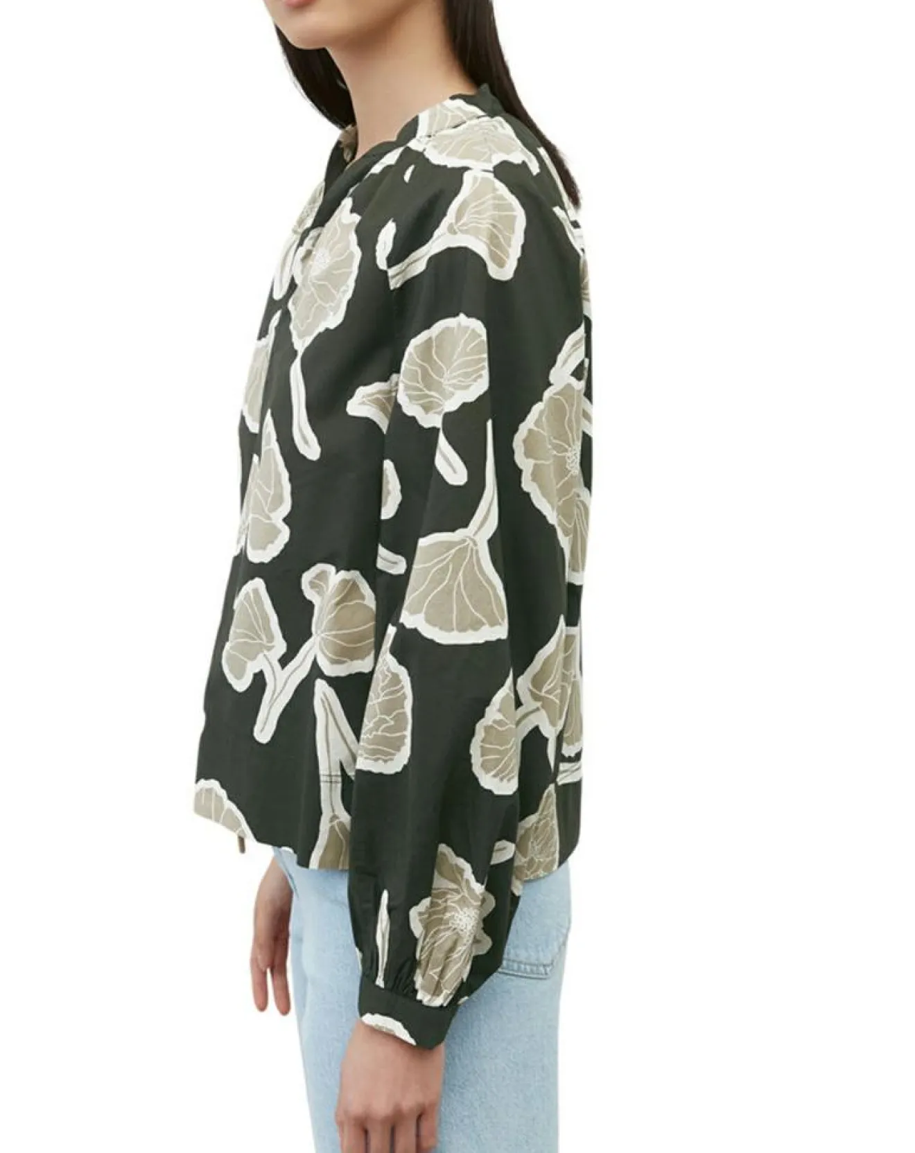 New Marc O'Polo Blouse Col Mao Motif Coton Bio multicolore